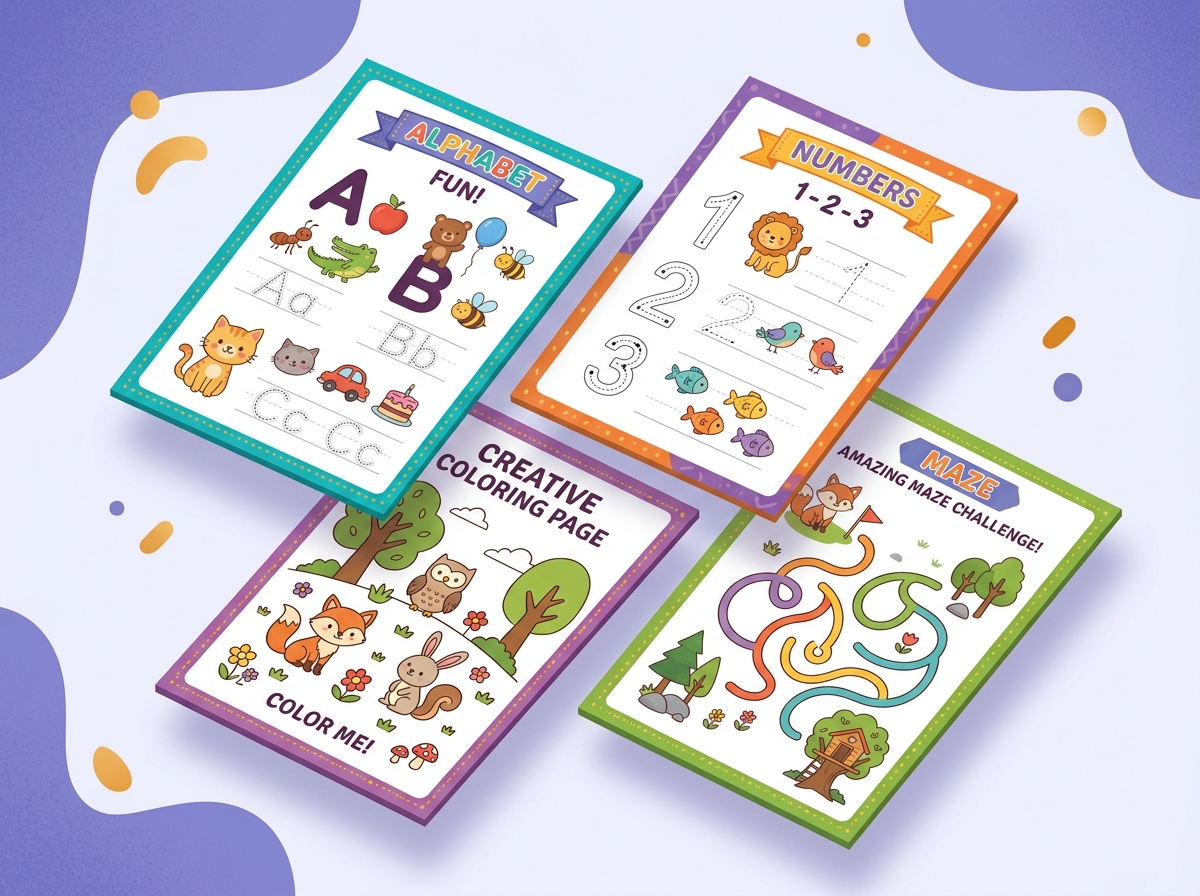 Kids Printable Worksheet Preview — Alphabet, Numbers, Coloring