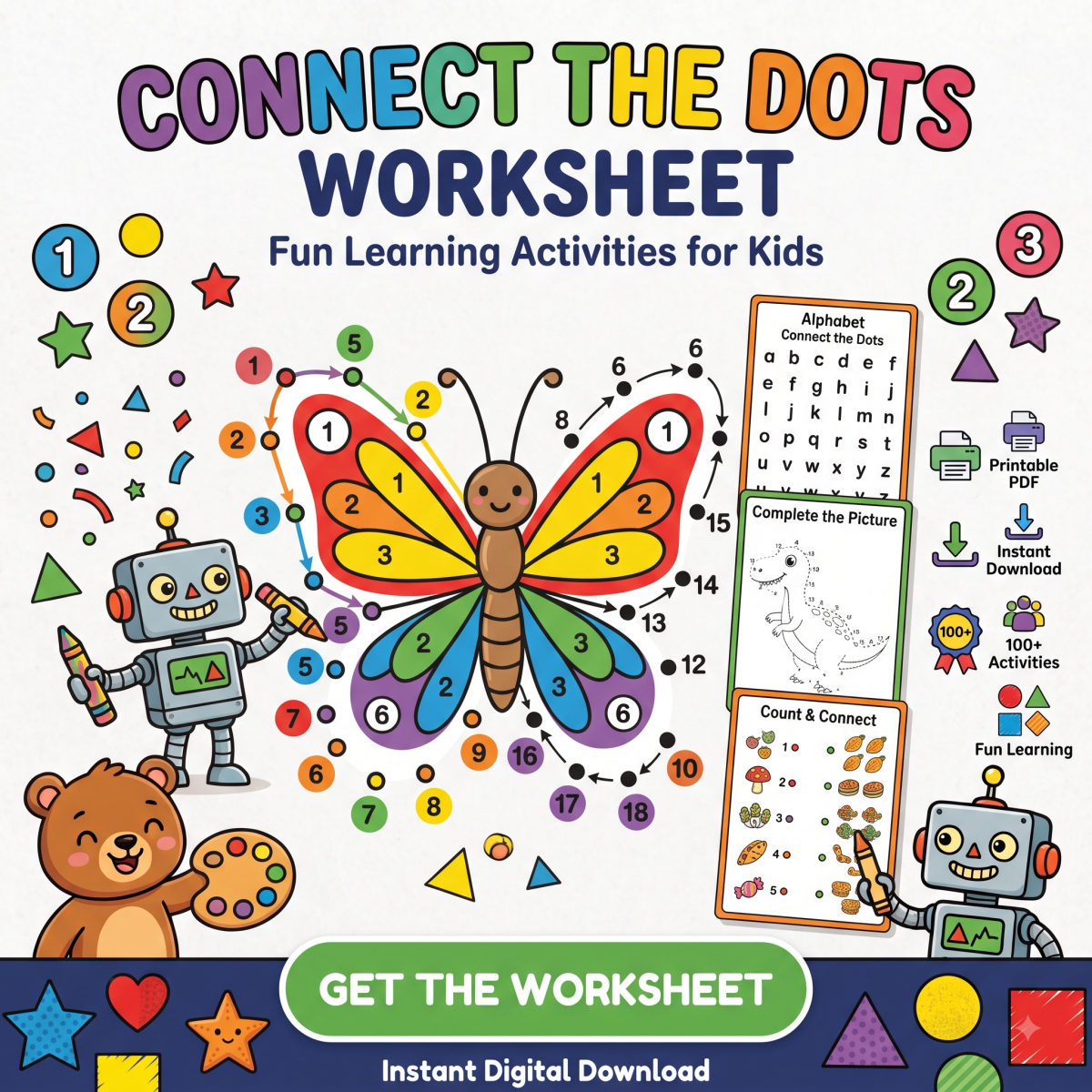 Connect the Dots Worksheets for Kids | Fun Printable Drawing Activities