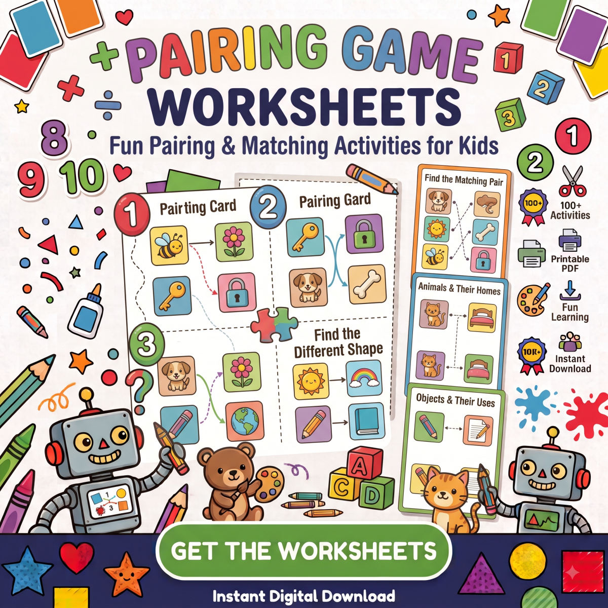 Pairing Game Worksheets for Kids – Fun Printable Learning Activities