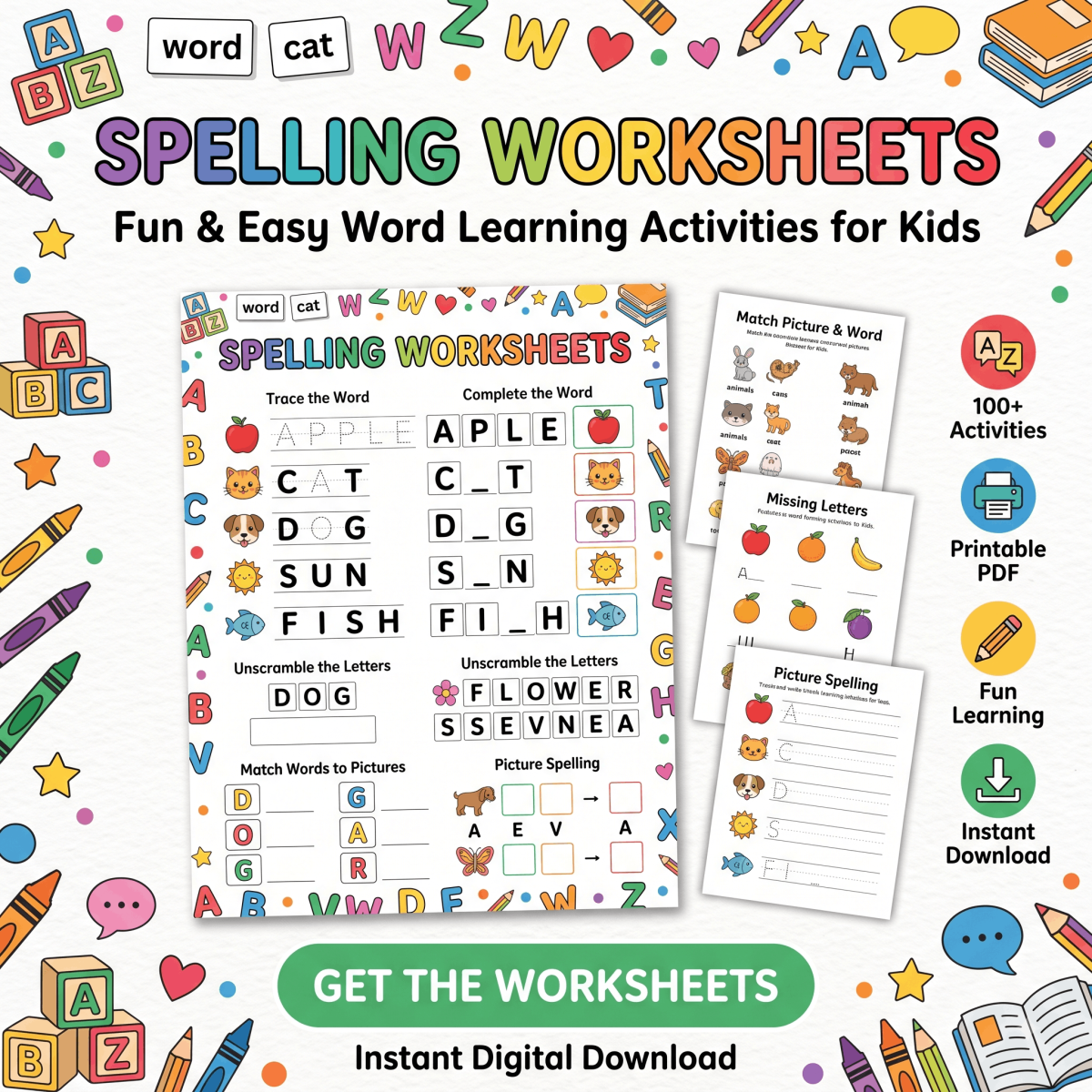 Spelling Worksheets for Kids – Fun Printable Learning Activities